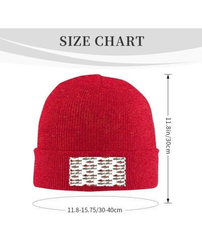 Multifunction Salmon Print Knitted Hat Gifts Outdoor Daily Unisexn Beanie Soft Warm,Elastic Red $12.50 Skullies & Beanies