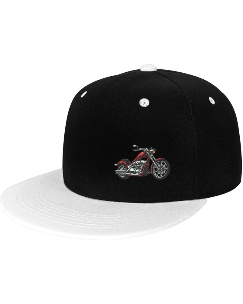 Red Motorcycle Snapback Hat Flat Brim Hats Adjustable Baseball Cap Flat Bill Hat White $10.38 Baseball Caps