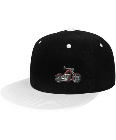 Red Motorcycle Snapback Hat Flat Brim Hats Adjustable Baseball Cap Flat Bill Hat White $10.38 Baseball Caps