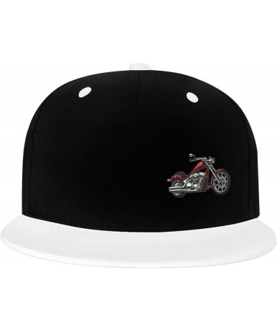 Red Motorcycle Snapback Hat Flat Brim Hats Adjustable Baseball Cap Flat Bill Hat White $10.38 Baseball Caps