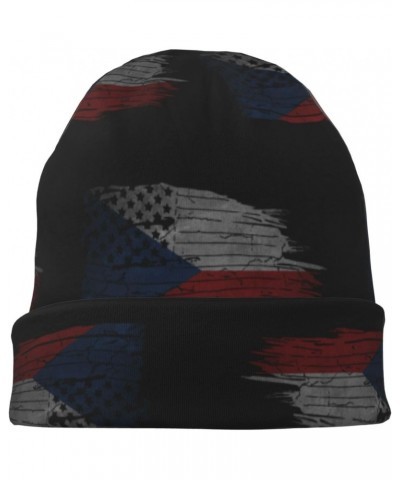 America USA Czech Republic Half Flag Chic Knit Beanies: Cozy Skull Caps for Winter Warmth at Home & Outdoors!0 Black $12.58 S...