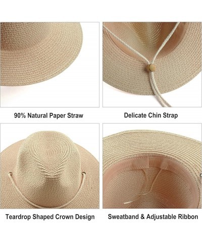 Women Straw Fedora Hat Summer Panama Beach Sun Hats UV UPF50+ Cap Beige $13.92 Sun Hats