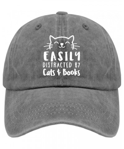 Easily Distracted by Cat's Books Sun Hat Running Cap Pigment Black Baseball Hat Gifts for Girlfriends Hiking Cap Pigment Gray...