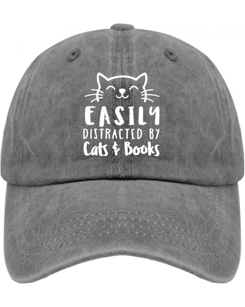 Easily Distracted by Cat's Books Sun Hat Running Cap Pigment Black Baseball Hat Gifts for Girlfriends Hiking Cap Pigment Gray...