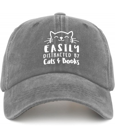 Easily Distracted by Cat's Books Sun Hat Running Cap Pigment Black Baseball Hat Gifts for Girlfriends Hiking Cap Pigment Gray...