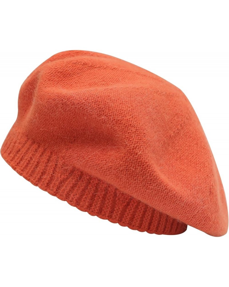 French Beret Hat Fashion Print Lightweight Winter Warm Artist Hat for Women Plain Orange $10.78 Berets