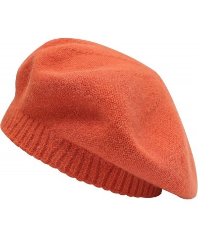 French Beret Hat Fashion Print Lightweight Winter Warm Artist Hat for Women Plain Orange $10.78 Berets