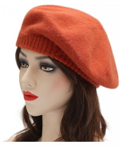 French Beret Hat Fashion Print Lightweight Winter Warm Artist Hat for Women Plain Orange $10.78 Berets