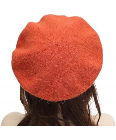 French Beret Hat Fashion Print Lightweight Winter Warm Artist Hat for Women Plain Orange $10.78 Berets