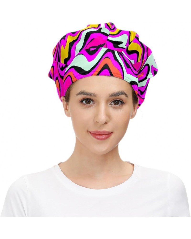 Working Cap with Sweatband Elastic Toggle Adjustable Bouffant Hats Printed Multi Color 43 Distortion Wave $11.19 Balaclavas