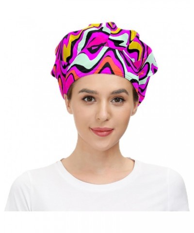 Working Cap with Sweatband Elastic Toggle Adjustable Bouffant Hats Printed Multi Color 43 Distortion Wave $11.19 Balaclavas