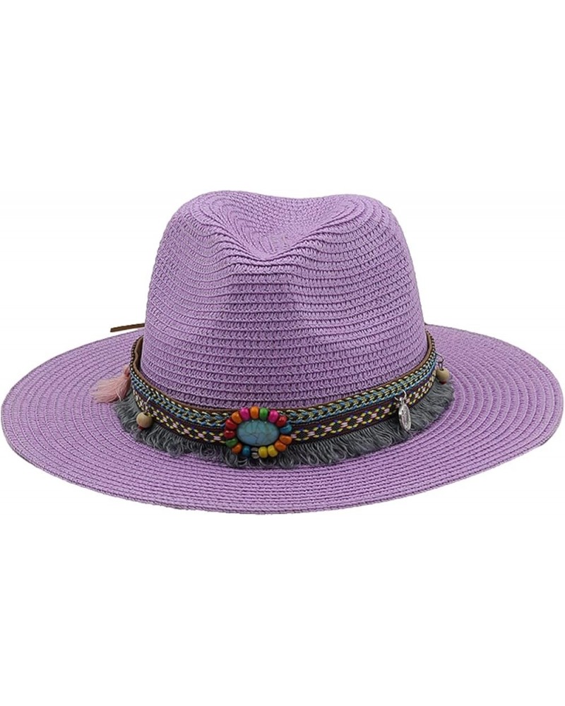 Fashion Panama Hats for Women Men Jazz Fedoras Sun Hats Summer Breathable Elegant Ladies Party Beach Hat Purple-a1 $15.29 Sun...