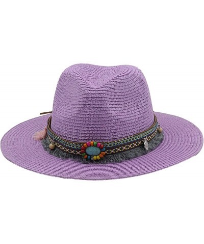 Fashion Panama Hats for Women Men Jazz Fedoras Sun Hats Summer Breathable Elegant Ladies Party Beach Hat Purple-a1 $15.29 Sun...