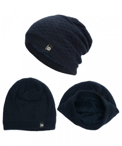 Womens and Mens Double Layer Thick Warm Pullover Hat Confinement Hat Check Ear Guard Hat Leather Winter Hats for C-navy $12.2...