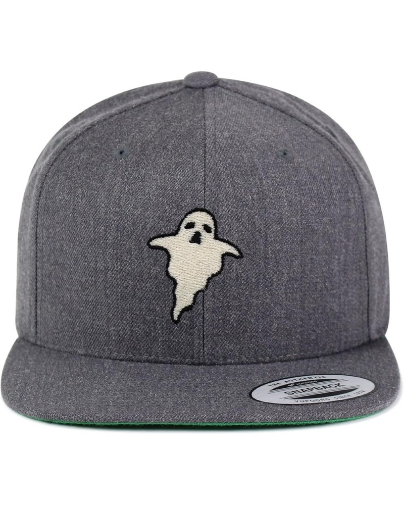 Ghost Embroidered Yupoong Flat Bill 6 Panel Snapback Hat Halloween Dark Heather $13.49 Baseball Caps