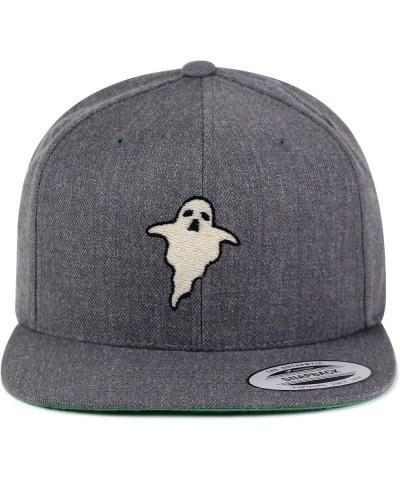 Ghost Embroidered Yupoong Flat Bill 6 Panel Snapback Hat Halloween Dark Heather $13.49 Baseball Caps