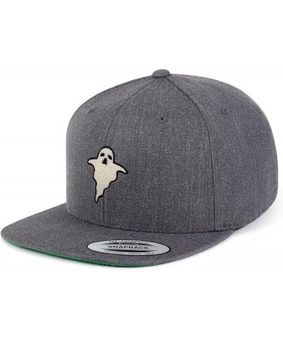 Ghost Embroidered Yupoong Flat Bill 6 Panel Snapback Hat Halloween Dark Heather $13.49 Baseball Caps