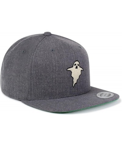 Ghost Embroidered Yupoong Flat Bill 6 Panel Snapback Hat Halloween Dark Heather $13.49 Baseball Caps