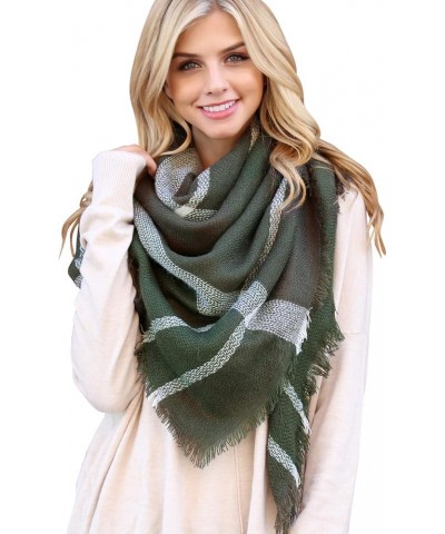 Women's Shawl Wrap Warm Scarf - Cozy Oblong/Plaid Blanket/Stripe Light Circle Infinity Blanket - Olive Green $8.95 Scarves