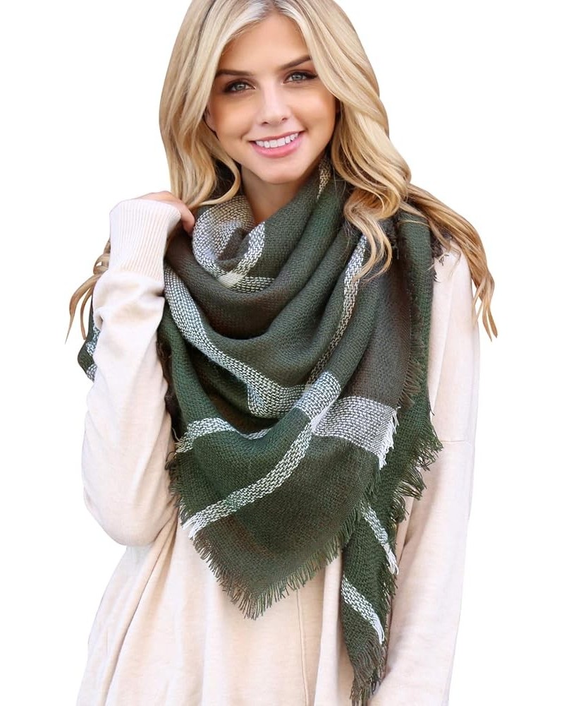 Women's Shawl Wrap Warm Scarf - Cozy Oblong/Plaid Blanket/Stripe Light Circle Infinity Blanket - Olive Green $8.95 Scarves