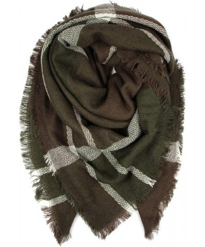 Women's Shawl Wrap Warm Scarf - Cozy Oblong/Plaid Blanket/Stripe Light Circle Infinity Blanket - Olive Green $8.95 Scarves