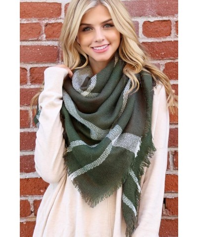 Women's Shawl Wrap Warm Scarf - Cozy Oblong/Plaid Blanket/Stripe Light Circle Infinity Blanket - Olive Green $8.95 Scarves