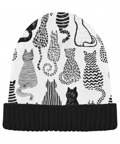 Beanie Hat Slouchy for Women Men Line Sketch Cats Print Double Side Wear Skully Cap Knitting Kit Thick Soft Warm for Cold Wea...