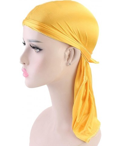 Women's Foldable Color Headband Silky Hat Bundle with Long Stretchy Tail and Wide Womens Winter Hats with Ear Yellow $6.11 Sk...