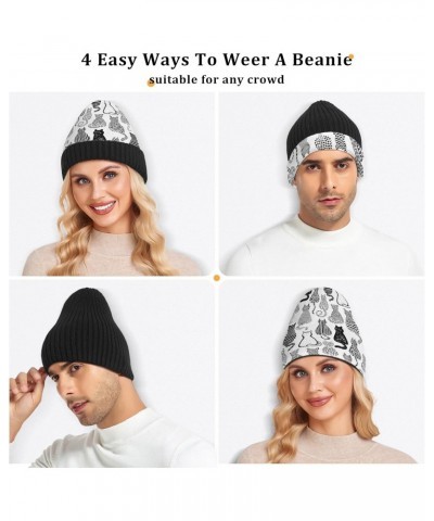 Beanie Hat Slouchy for Women Men Line Sketch Cats Print Double Side Wear Skully Cap Knitting Kit Thick Soft Warm for Cold Wea...