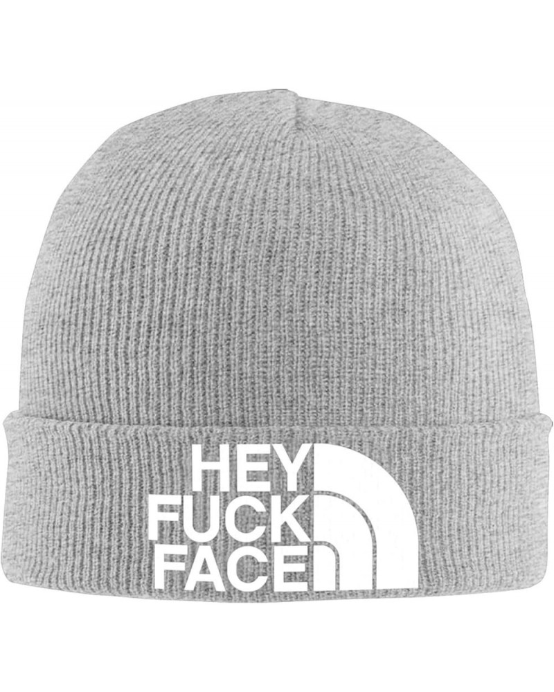 Hey Fuck Face Winter Knitted Hat Soft Warm Beanie Hat Black Gray $11.59 Skullies & Beanies