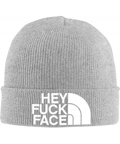 Hey Fuck Face Winter Knitted Hat Soft Warm Beanie Hat Black Gray $11.59 Skullies & Beanies