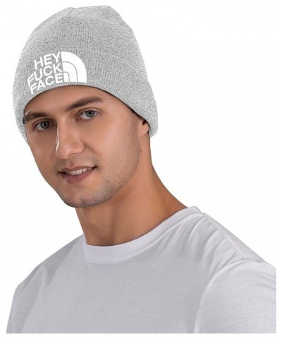 Hey Fuck Face Winter Knitted Hat Soft Warm Beanie Hat Black Gray $11.59 Skullies & Beanies