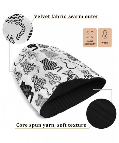 Beanie Hat Slouchy for Women Men Line Sketch Cats Print Double Side Wear Skully Cap Knitting Kit Thick Soft Warm for Cold Wea...