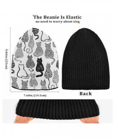 Beanie Hat Slouchy for Women Men Line Sketch Cats Print Double Side Wear Skully Cap Knitting Kit Thick Soft Warm for Cold Wea...