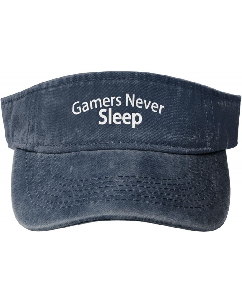 Gamers Never Sleep Hat Sun Visor Baseball Sport Cap Empty Top Outdoor Headwear for Men Women Navy Blue $10.54 Visors