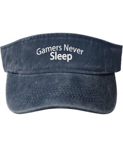 Gamers Never Sleep Hat Sun Visor Baseball Sport Cap Empty Top Outdoor Headwear for Men Women Navy Blue $10.54 Visors