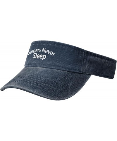 Gamers Never Sleep Hat Sun Visor Baseball Sport Cap Empty Top Outdoor Headwear for Men Women Navy Blue $10.54 Visors