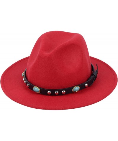 Fedora Hats for Women England Style Wool Floppy Wide Brim Hat Vintage Luxury Belt Buckle Panama Hats One Size Red $15.00 Fedoras