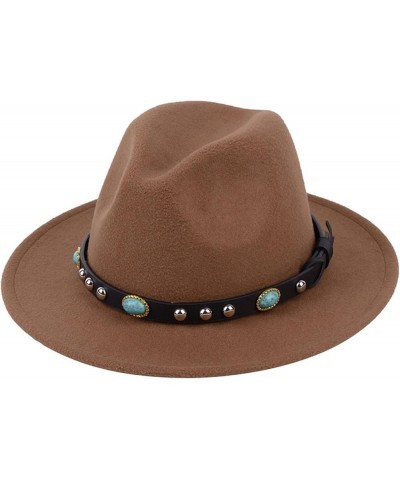 Fedora Hats for Women England Style Wool Floppy Wide Brim Hat Vintage Luxury Belt Buckle Panama Hats One Size Red $15.00 Fedoras