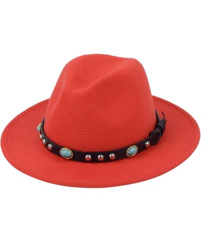 Fedora Hats for Women England Style Wool Floppy Wide Brim Hat Vintage Luxury Belt Buckle Panama Hats One Size Red $15.00 Fedoras