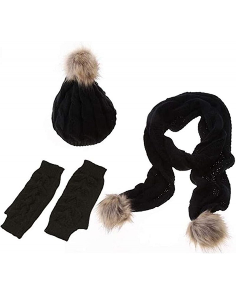 Women Winter Warm Knitted Scarf Beanie Pompom Hat and Gloves Set Soft Stretch Hat Scarf and Mitten Set (JI031-K) $13.50 Scarves