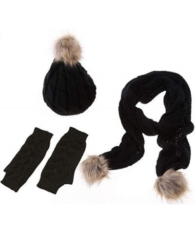 Women Winter Warm Knitted Scarf Beanie Pompom Hat and Gloves Set Soft Stretch Hat Scarf and Mitten Set (JI031-K) $13.50 Scarves