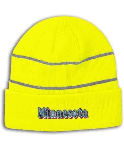 CustomReflective Beanie Minnesota Love Acrylic High Visibility Running Gear Skull Cap for Men & Women 1 Size Neon Yellow Desi...