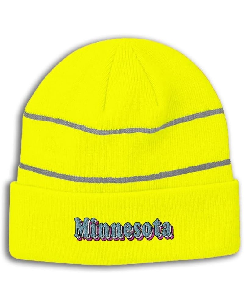 CustomReflective Beanie Minnesota Love Acrylic High Visibility Running Gear Skull Cap for Men & Women 1 Size Neon Yellow Desi...