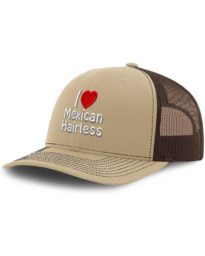 Custom Richardson Trucker Hat I (Love) Mexican Hairless Red Heart Pet Lovers Khaki Coffee Design Only $18.54 Baseball Caps