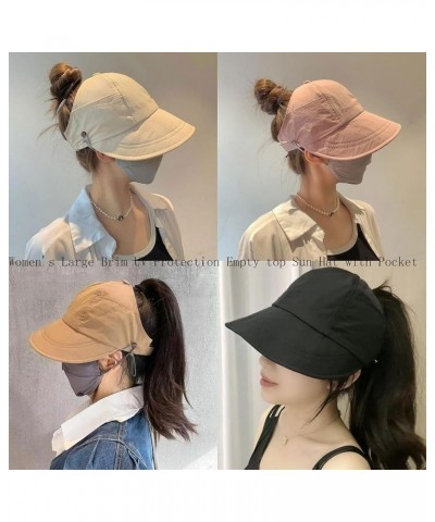 2024 New Women's Large Brim UV Protection Empty Top Sun Hat,Outdoor UV Protection Widened Brim Hollow Top Sun Hat Black Pocke...