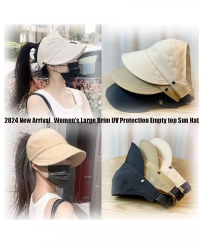 2024 New Women's Large Brim UV Protection Empty Top Sun Hat,Outdoor UV Protection Widened Brim Hollow Top Sun Hat Black Pocke...