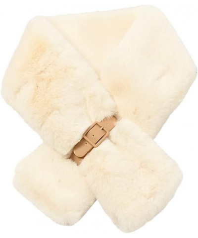 Imitation Fur Neck Gaiter with Buckle Cross Tie Fuzzy Scarf Cute Fleece Plush Scarf Neck Warmer for Girls Boys Cream Color $1...