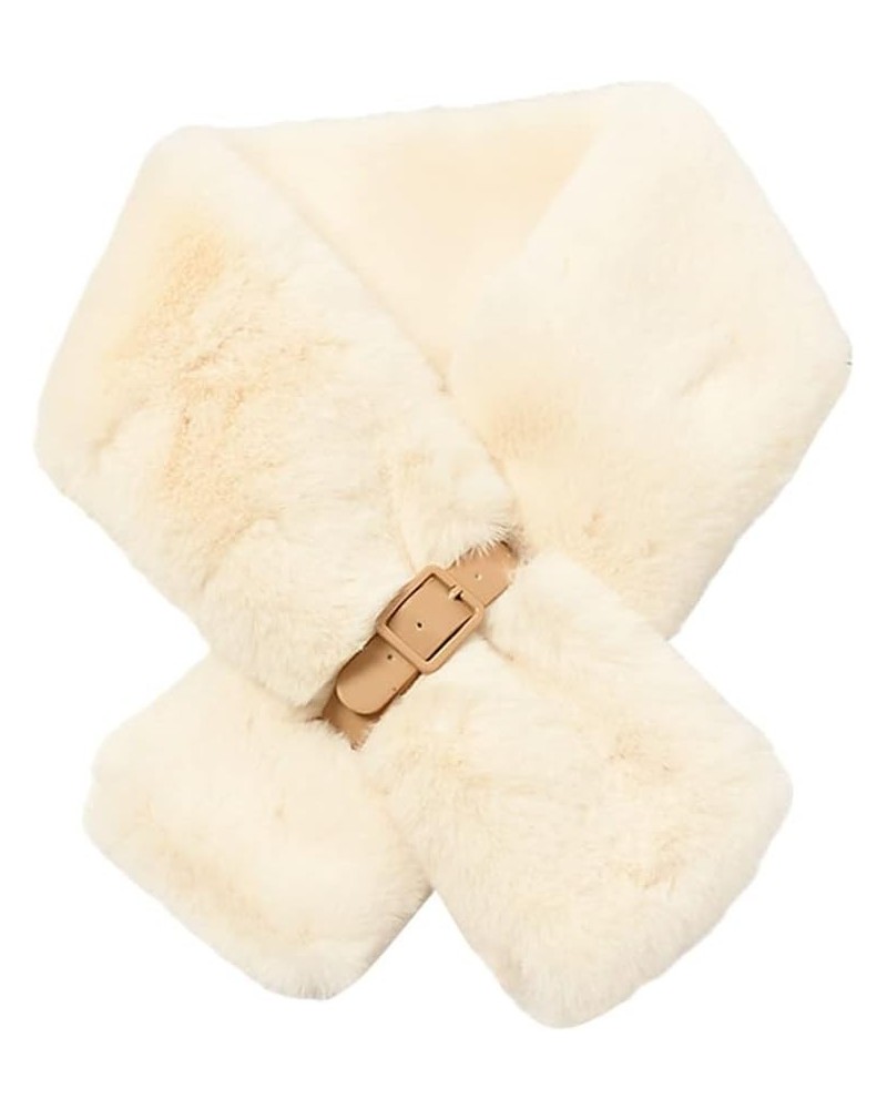 Imitation Fur Neck Gaiter with Buckle Cross Tie Fuzzy Scarf Cute Fleece Plush Scarf Neck Warmer for Girls Boys Cream Color $1...