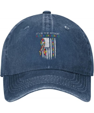 It's Ok to Be Different Autism American Flag Unisex Baseball Cap Navy Blue $10.80 Cowboy Hats